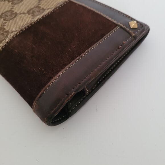 GUCCI Vintage Wallet Bifold Brown Designer Large Retro Clutch Suede - Picture 12 of 13